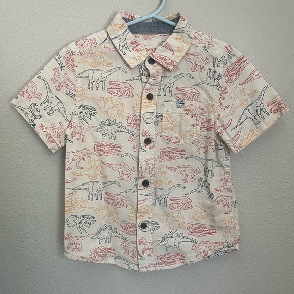 Cat & Jack Dinosaur Button Down Shirt Boys Short Sleeve Collared Top 100% Cotton - Picture 6 of 7